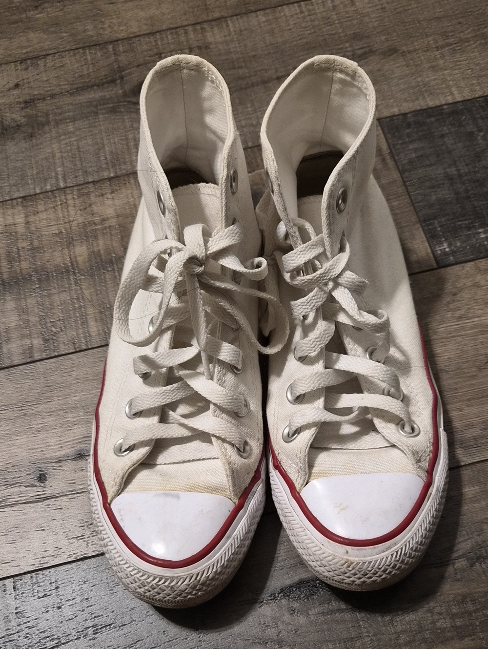 Converse White High-Top Sneakers with Red Accent